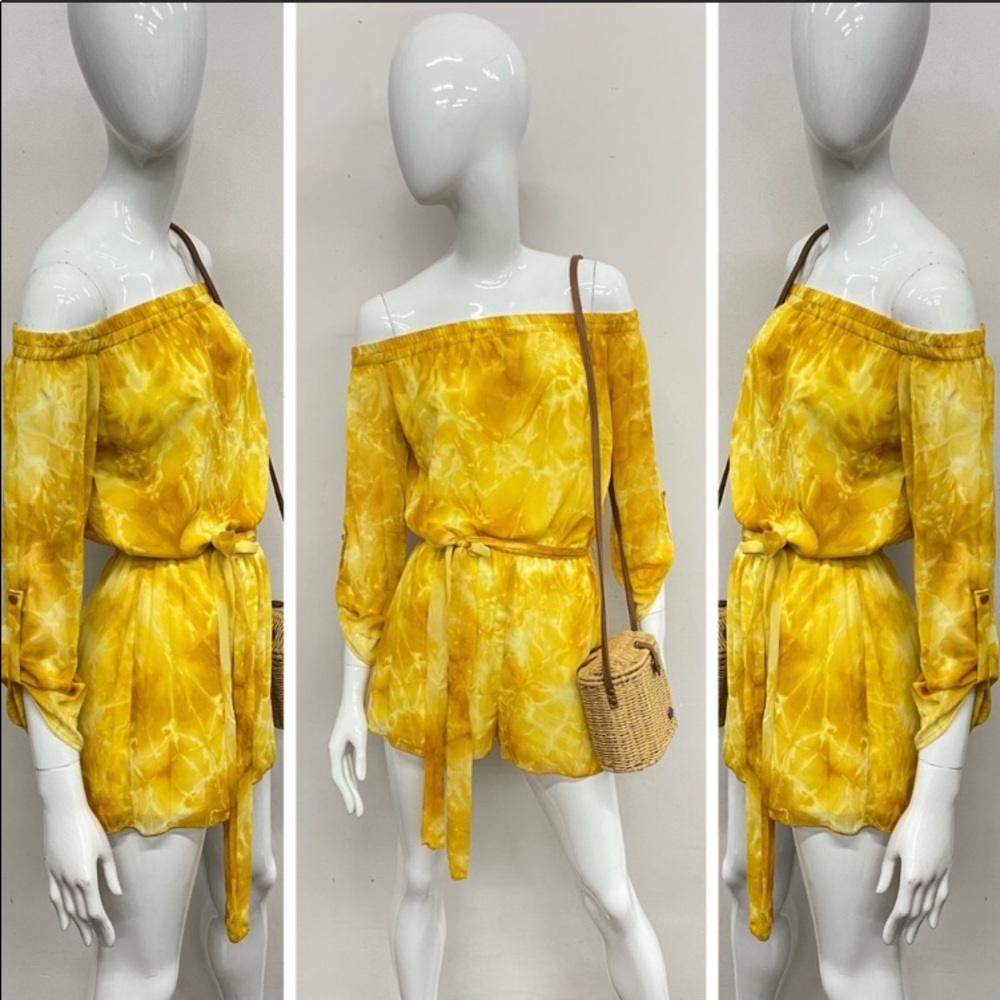 NEW! Yellow Gold Tie Dye Off Shoulder Romper S, M
